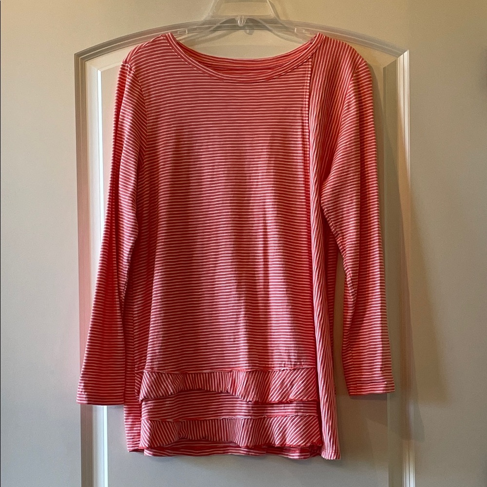 Soft Surroundings Striped Orange and White Long Sleeve Top